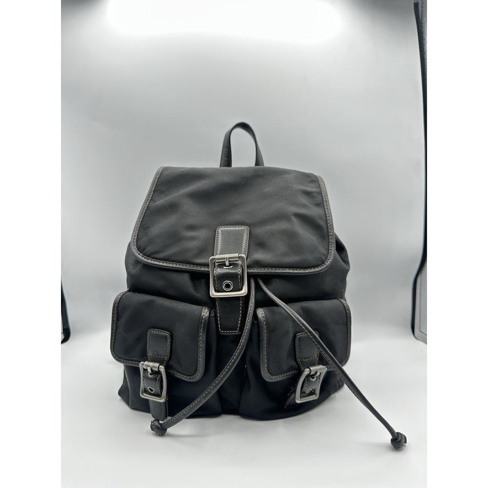 Coach 4290 Vintage Black Nylon Leather Trim Backpack Bag Drawstring Travel Purse